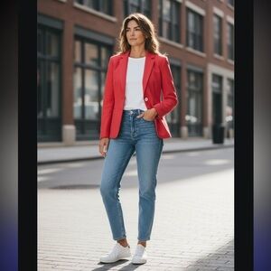 Red Structured Blazer with Notched Lapels Cashmere Silk Blend, made in Germany